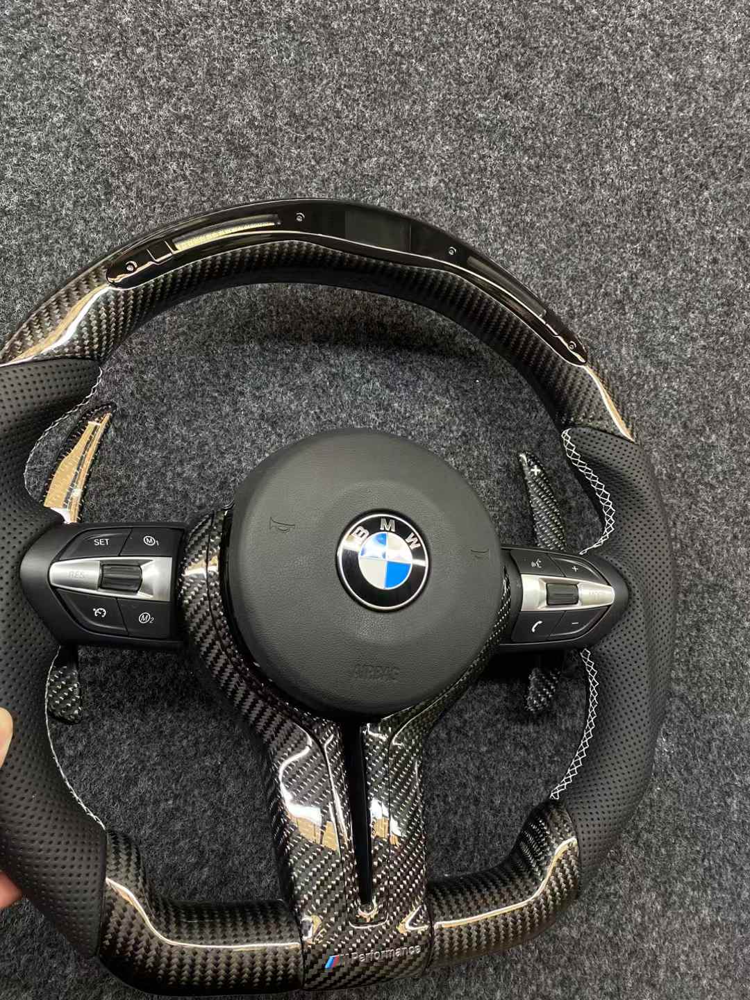 BMW M Power/Performance Full Carbon Fiber Steering Wheel with Alcantara/Leather Hand Grip, and LED Shift Display