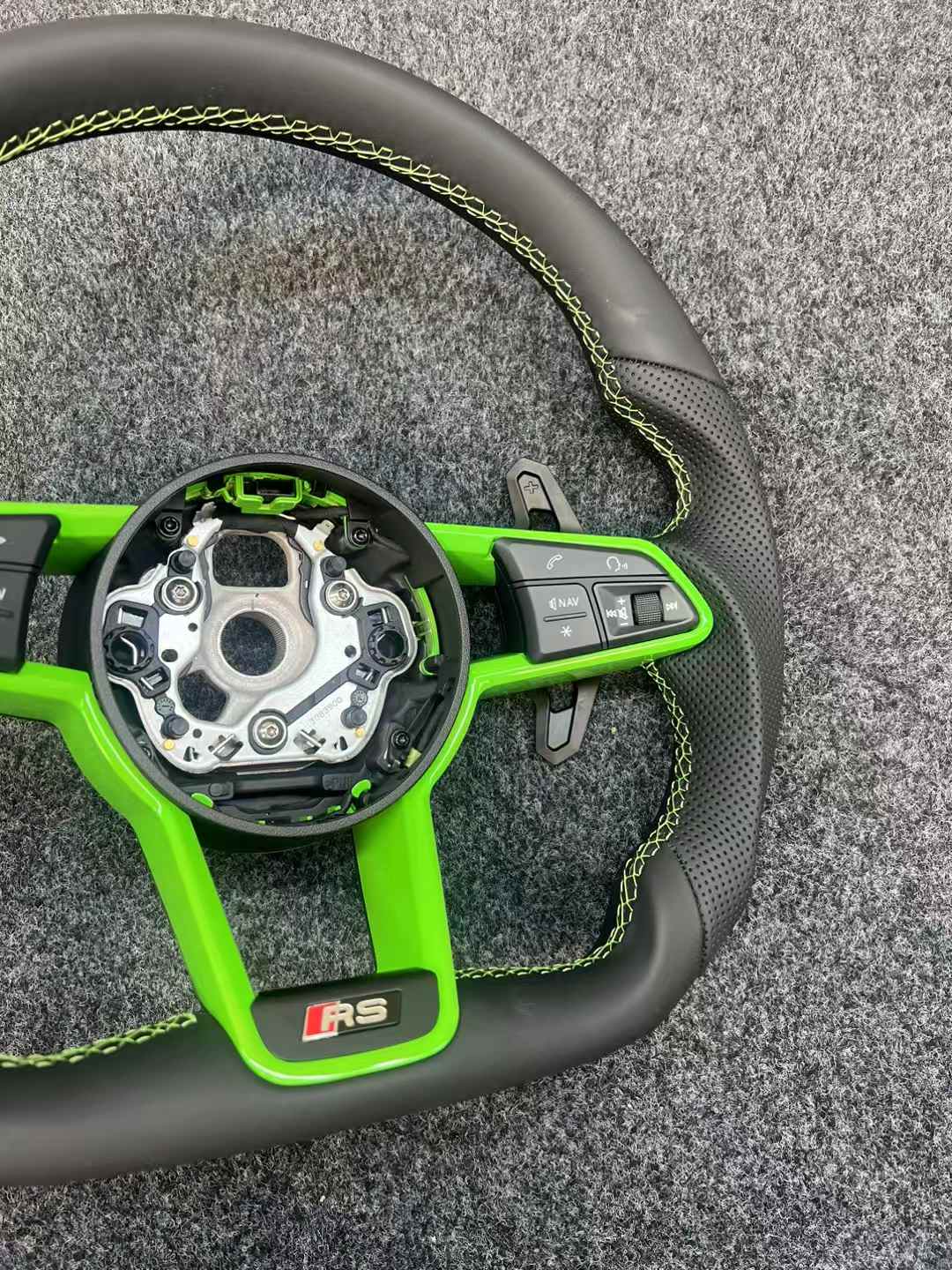 Audi RS Style Custom Steering Wheel with leather grip and Colored/Carbon Fiber Trim