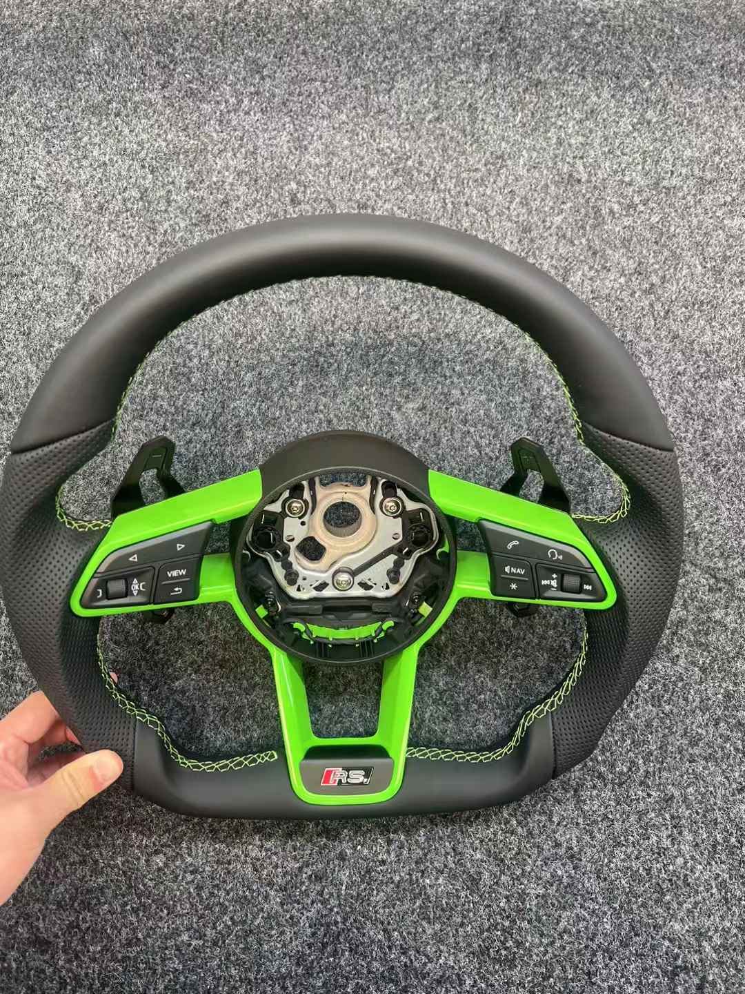 Audi RS Style Custom Steering Wheel with leather grip and Colored/Carbon Fiber Trim
