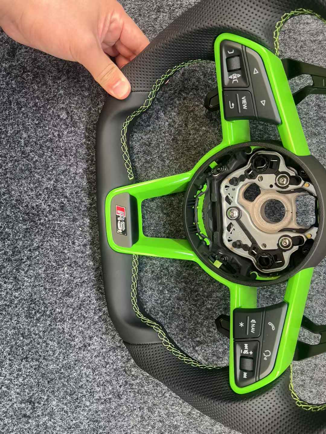 Audi RS Style Custom Steering Wheel with leather grip and Colored/Carbon Fiber Trim