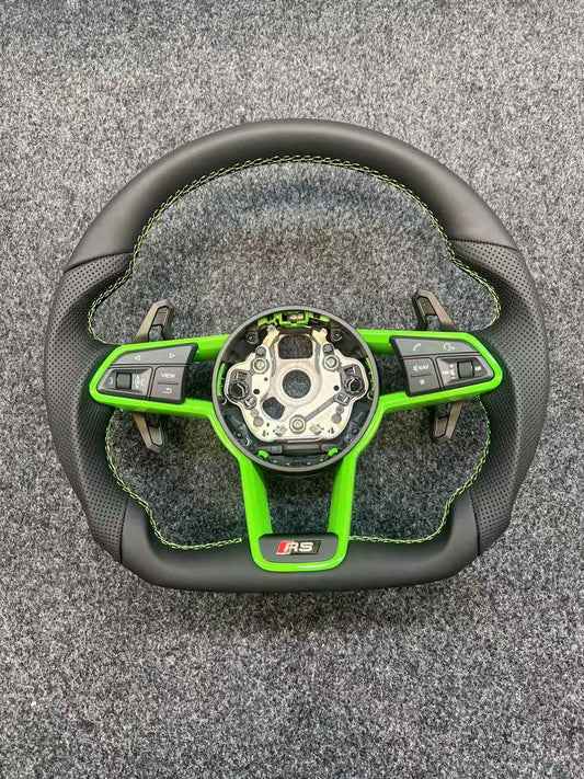 Audi RS Style Custom Steering Wheel with leather grip and Colored/Carbon Fiber Trim