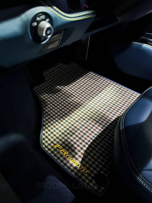 Premium Wool Houndstooth Floor Mats for Exotic Cars (Ferrari, Lamborghini, Rolls-Royce, Bentley, McLaren, Aston Martin, etc.)