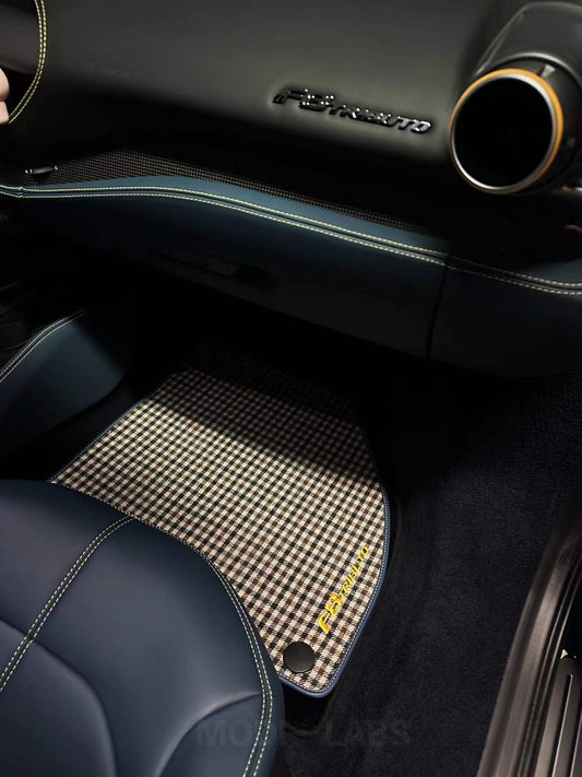 Premium Wool Houndstooth Floor Mats for Exotic Cars (Ferrari, Lamborghini, Rolls-Royce, Bentley, McLaren, Aston Martin, etc.)
